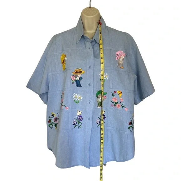 Vintage Embroidered Blue Button Down Shirt - Picture 11 of 15